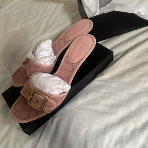 Coach Pink Heeled Sandals with Gold Buckle